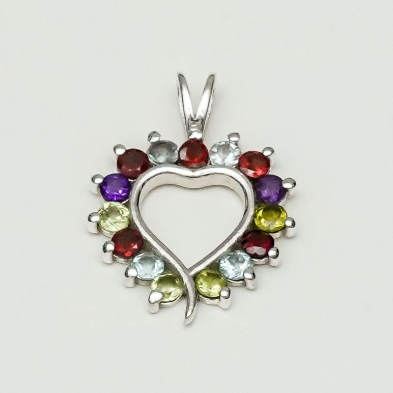 Multiheart Pendant With Multi Gemstone in 925 Sterling Silver