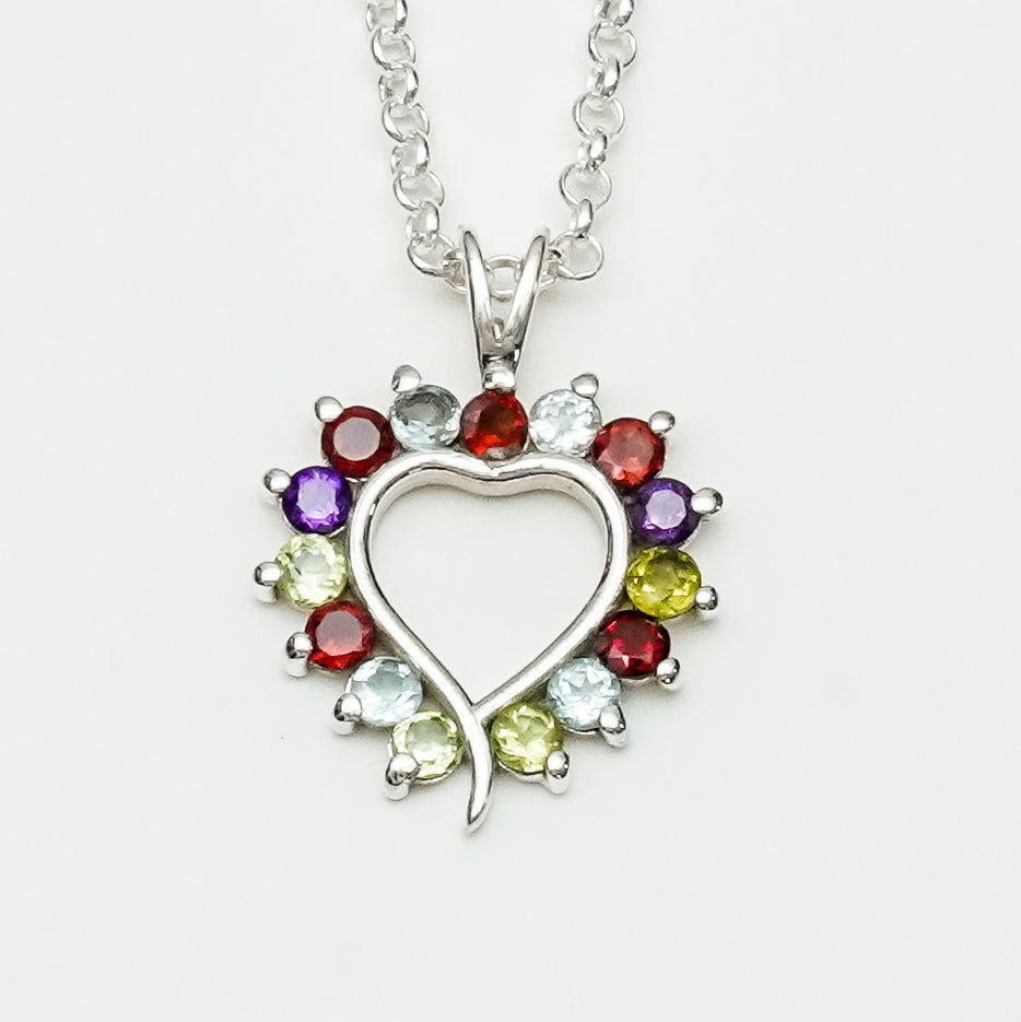 Multiheart Pendant With Multi Gemstone in 925 Sterling Silver