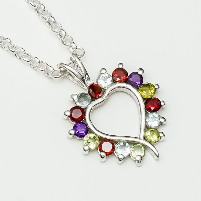 Multiheart Pendant With Multi Gemstone in 925 Sterling Silver