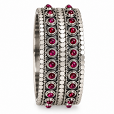 Ruby Royale 925 Sterling Silver Kada with ruby-colored synthetic stones and handcrafted oxidized silver detailing