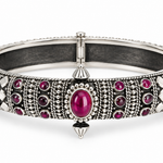 Rajnika Ruby Heritage Kada handcrafted in 925 sterling silver featuring intricate beadwork and ruby-colored synthetic stone accents