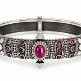 Rajnika Ruby Heritage Kada handcrafted in 925 sterling silver featuring intricate beadwork and ruby-colored synthetic stone accents