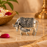 Mohnaa Kamdhenu 925 Sterling Silver Cow & Calf Figurine