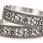 Handcrafted 925 sterling silver Kusum Valli floral bangles featuring blooming flower motifs, vine detailing, and elegant heritage craftsmanship by Mohnaa Jewels