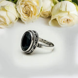 Ovel Black Stone Ring in 925 Sterling Silver