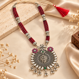 Mohnaa Radha Madhav Maroon Crystal Mala Pendant Set