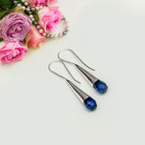 Pearl Drop Designer Earrings With Blue stone In Solid Silver Jewelry
