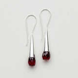 Pearl Drop Designer Earrings With Garnet Gemstone In Solid Silver Jewelry