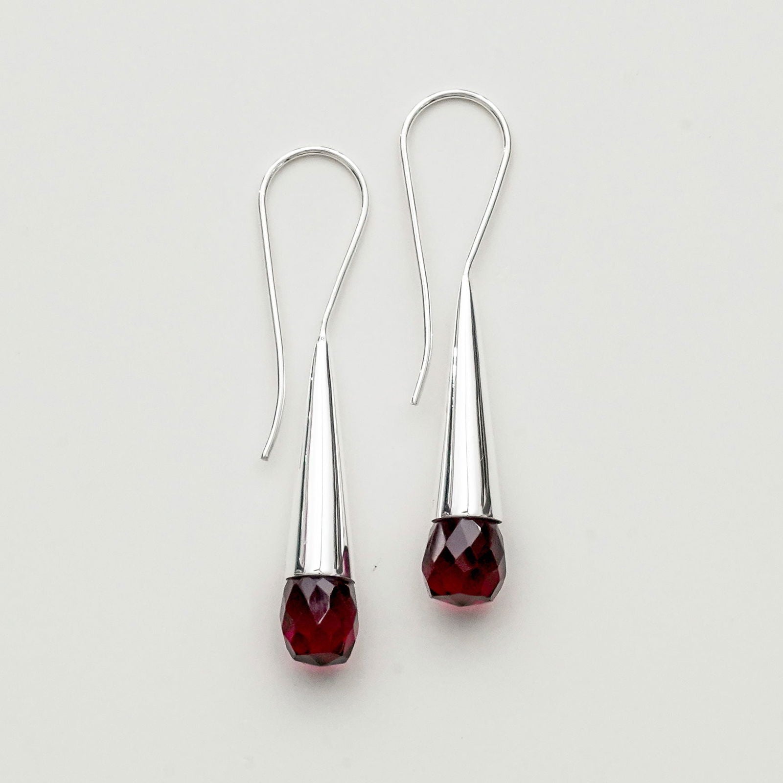 Pearl Drop Designer Earrings With Garnet Gemstone In Solid Silver Jewelry