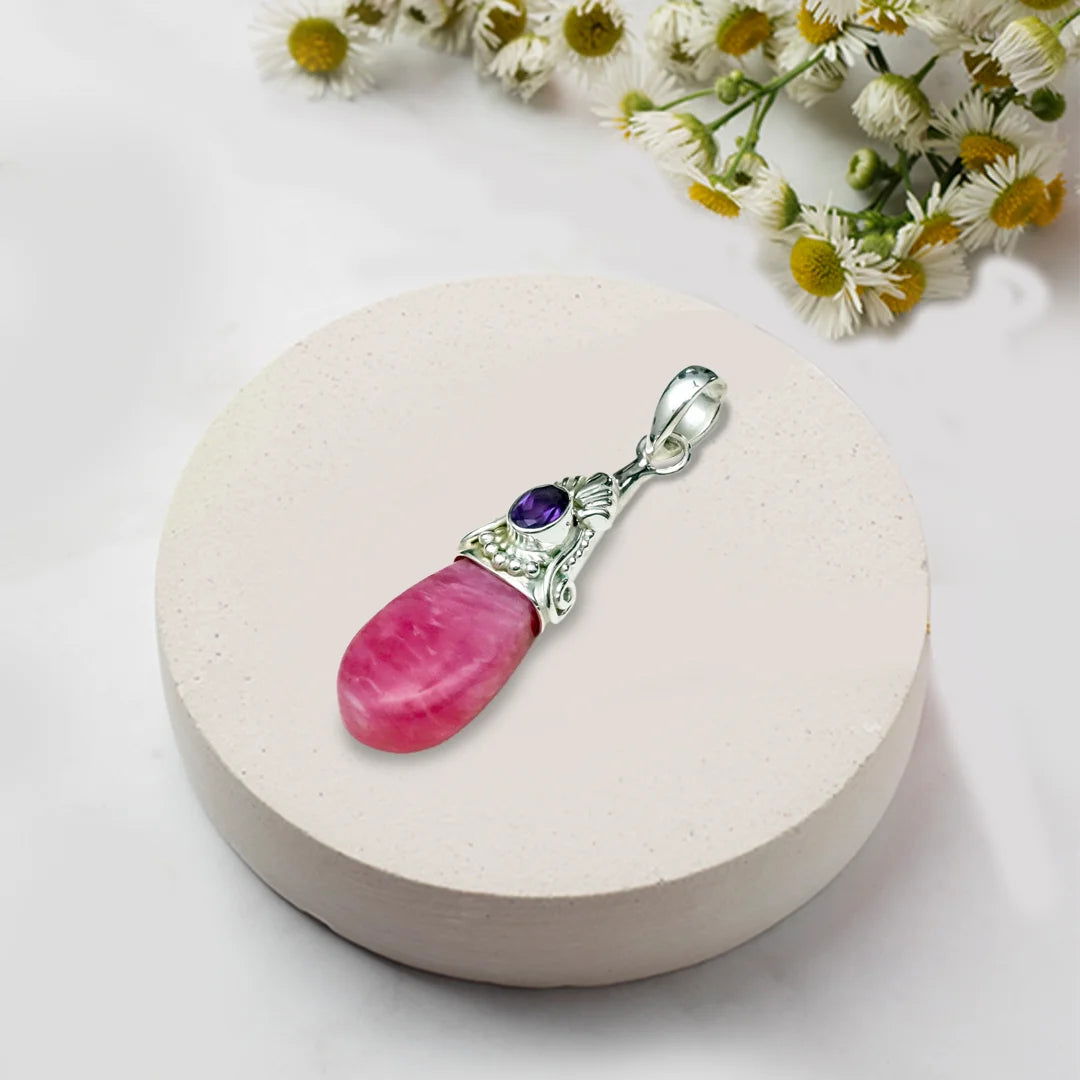 Pink Rhodochrosite Garnet Gemstone Pendants In 925 Silver
