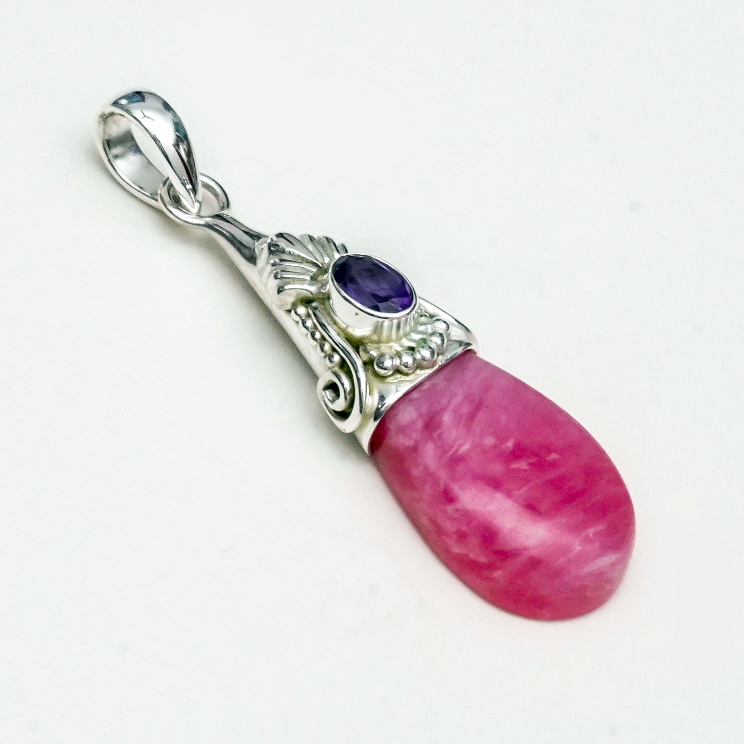 Pink Rhodochrosite Garnet Gemstone Pendants In 925 Silver