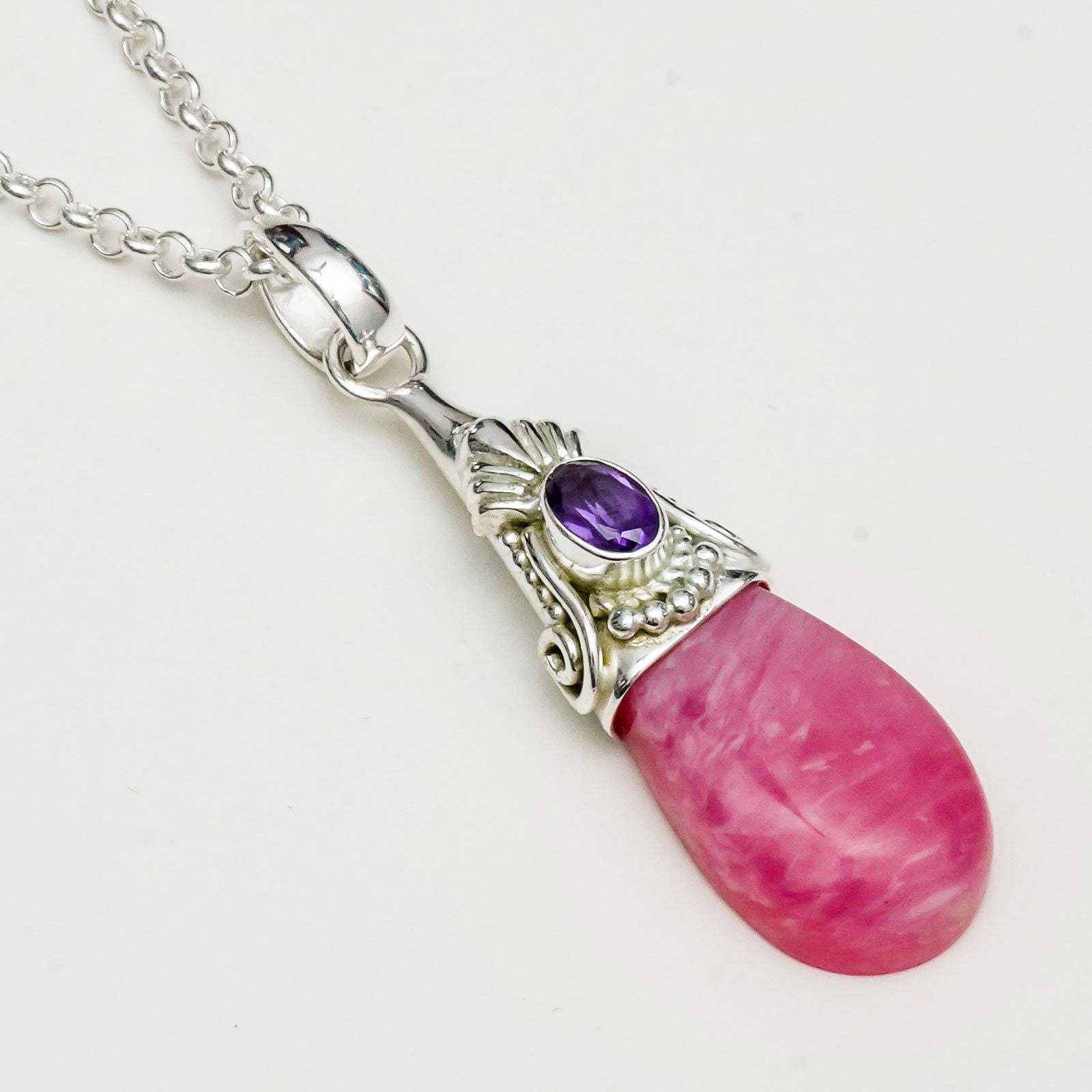Pink Rhodochrosite Garnet Gemstone Pendants In 925 Silver