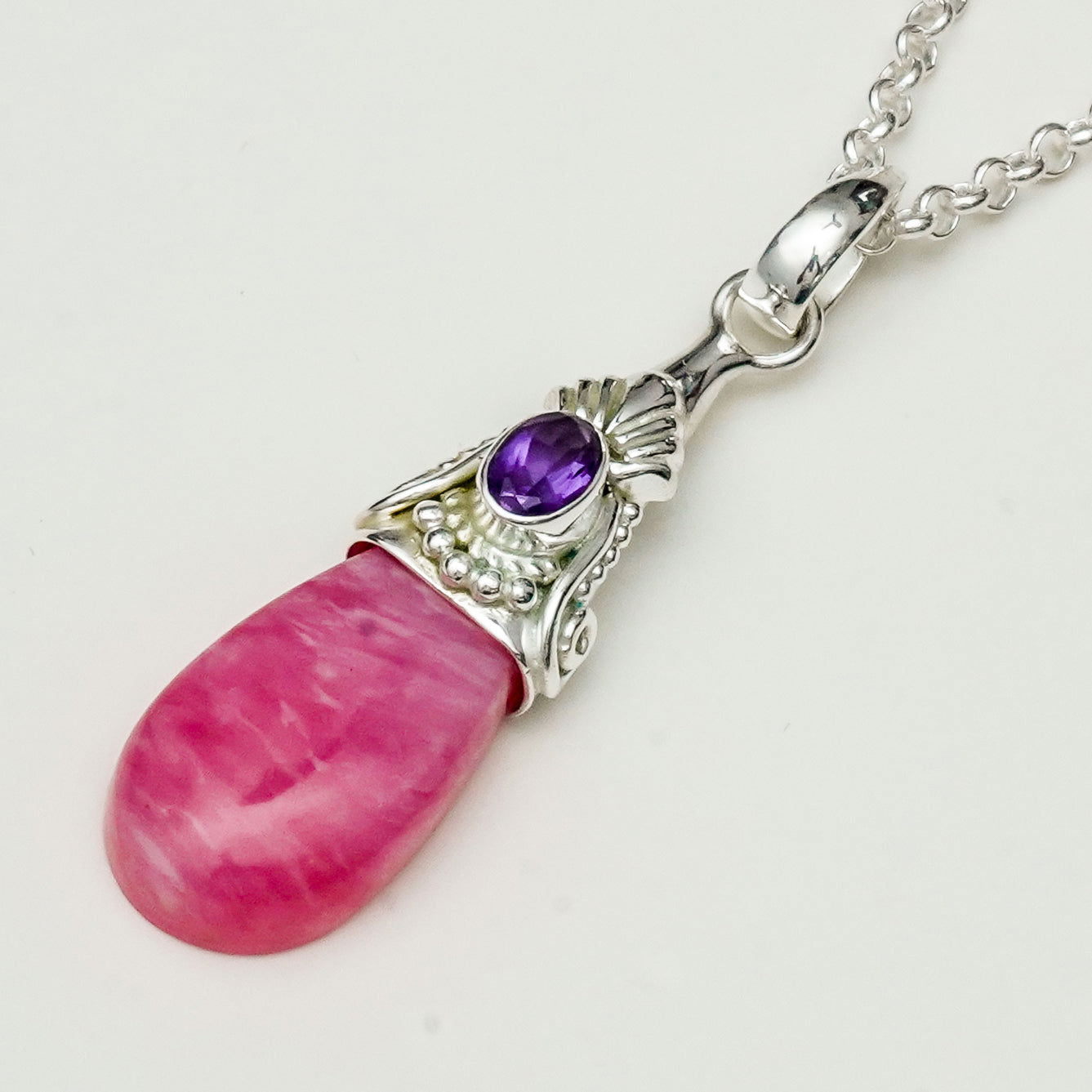 Pink Rhodochrosite Garnet Gemstone Pendants In 925 Silver