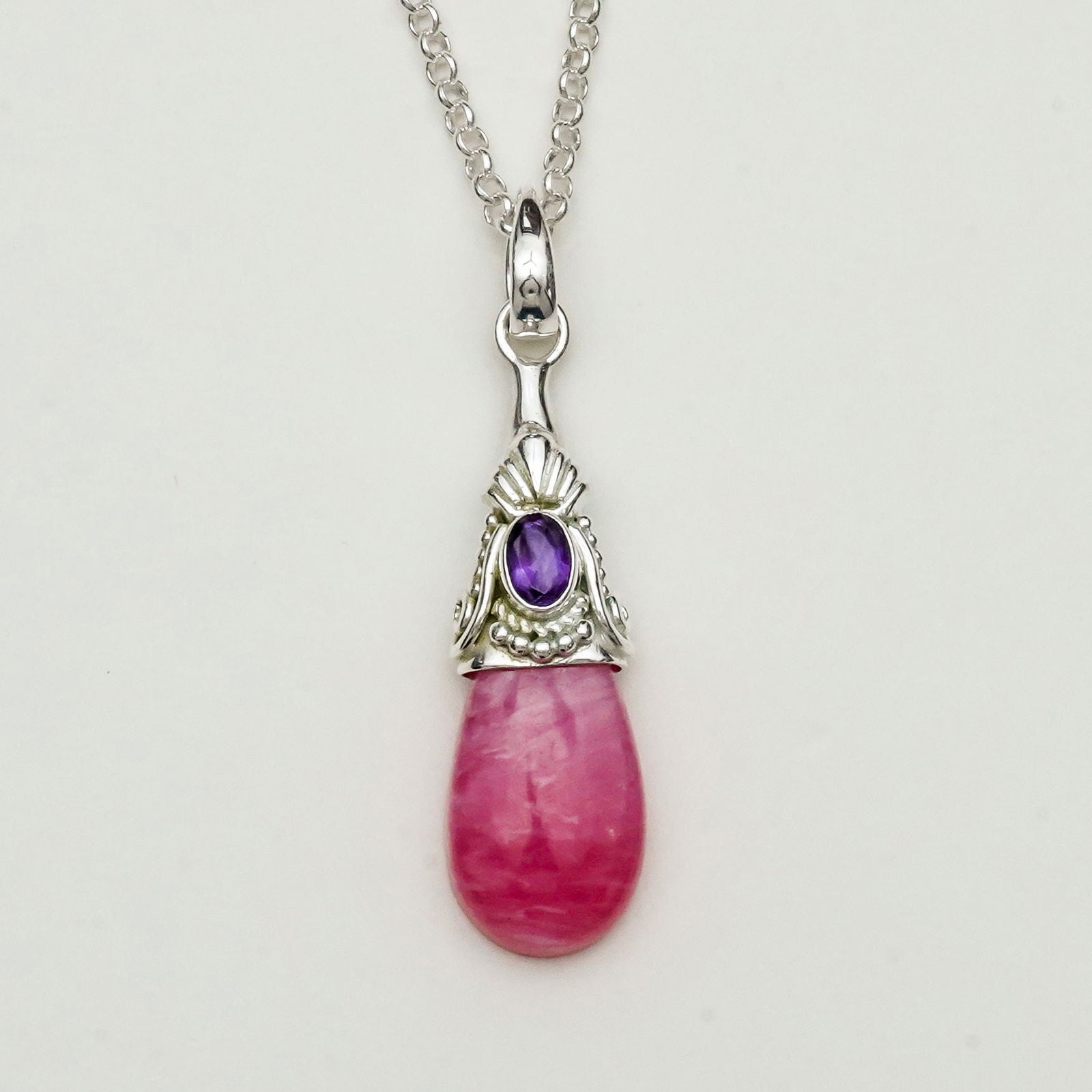 Pink Rhodochrosite Garnet Gemstone Pendants In 925 Silver