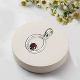 Round Pendant With Garnet Gemstone Solid Sterling Silver