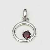 Round Pendant With Garnet Gemstone Solid Sterling Silver