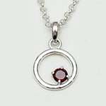 Round Pendant With Garnet Gemstone Solid Sterling Silver