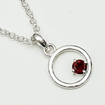 Round Pendant With Garnet Gemstone Solid Sterling Silver