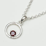 Round Pendant With Garnet Gemstone Solid Sterling Silver