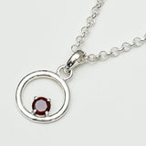 Round Pendant With Garnet Gemstone Solid Sterling Silver