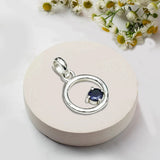 Round Pendant With Iolite Gemstone Solid Sterling Silver
