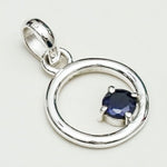 Round Pendant With Iolite Gemstone Solid Sterling Silver