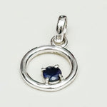Round Pendant With Iolite Gemstone Solid Sterling Silver