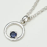 Round Pendant With Iolite Gemstone Solid Sterling Silver