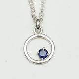 Round Pendant With Iolite Gemstone Solid Sterling Silver