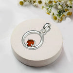 Round Pendant With Orange Gemstone Solid Sterling Silver