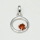 Round Pendant With Orange Gemstone Solid Sterling Silver