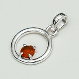 Round Pendant With Orange Gemstone Solid Sterling Silver