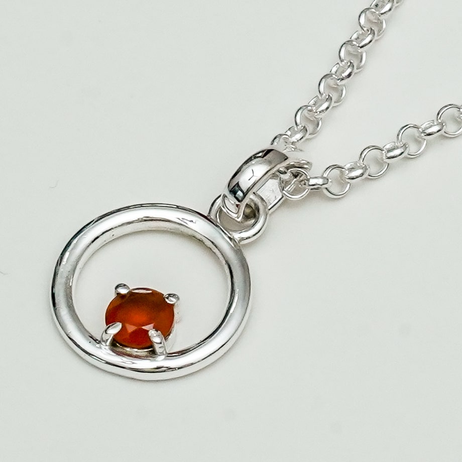 Round Pendant With Orange Gemstone Solid Sterling Silver