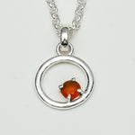 Round Pendant With Orange Gemstone Solid Sterling Silver