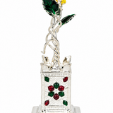 Side view of Mohnaa Tulsi Kyara sterling silver planter showing its ornamental rectangular base and detailed silver craftsmanship.