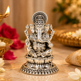 Mohnaa Jewels Silver Ganesh Idol on Lotus Pedestal