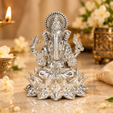 Mohnaa Jewels Silver Ganesh Idol on Lotus Throne