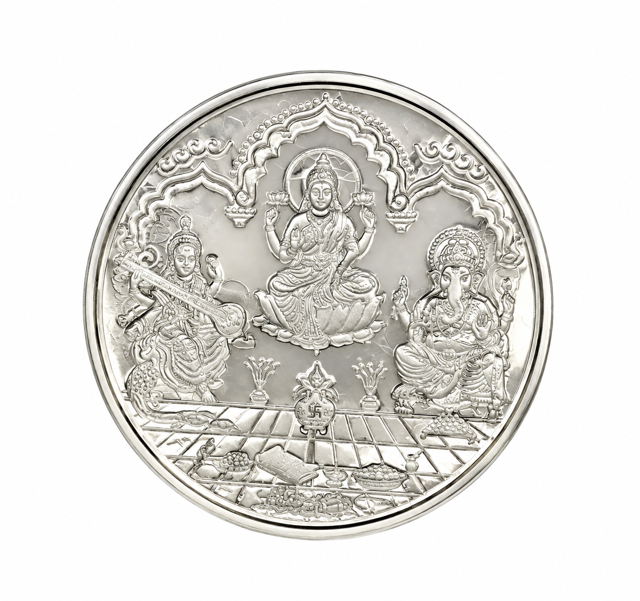 Silver Coin, Lakshmi Saraswati Ganesha Coin, Religious Silver Coin, Lakshmi Silver Coin, Saraswati Silver Coin, Ganesha Silver Coin, Pooja Silver Coin, Diwali Gifts, Dhanteras Gifts, Silver Gifting, Religious Gifts, Auspicious Gifts, Mohnaa Jewels