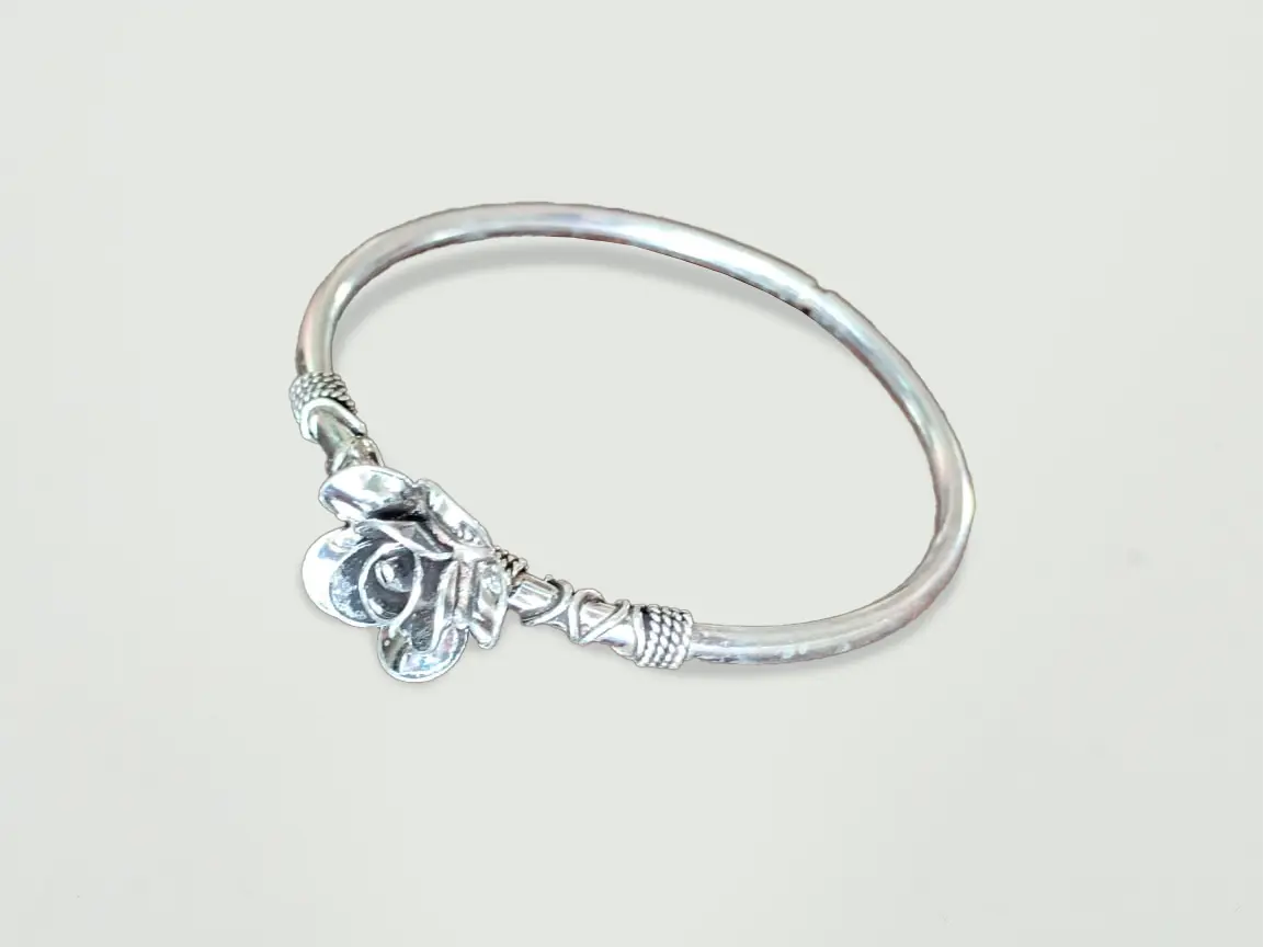 Silver Rose Oxydised Silver Bracelet - Openable