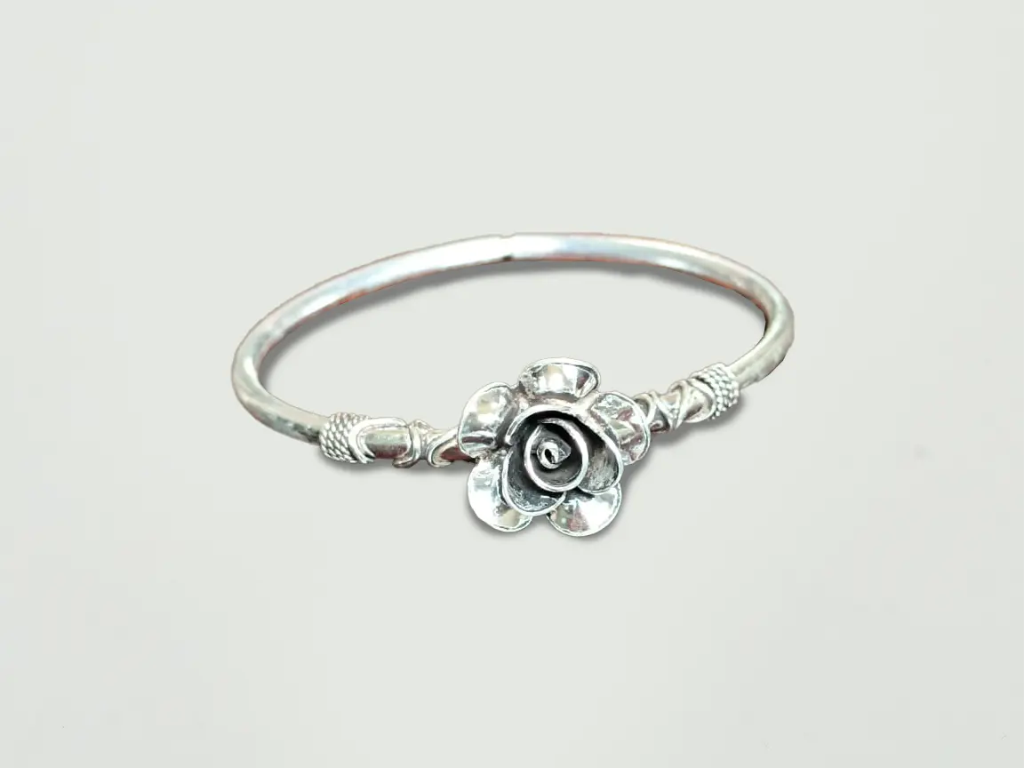 Silver Rose Oxydised Silver Bracelet - Openable