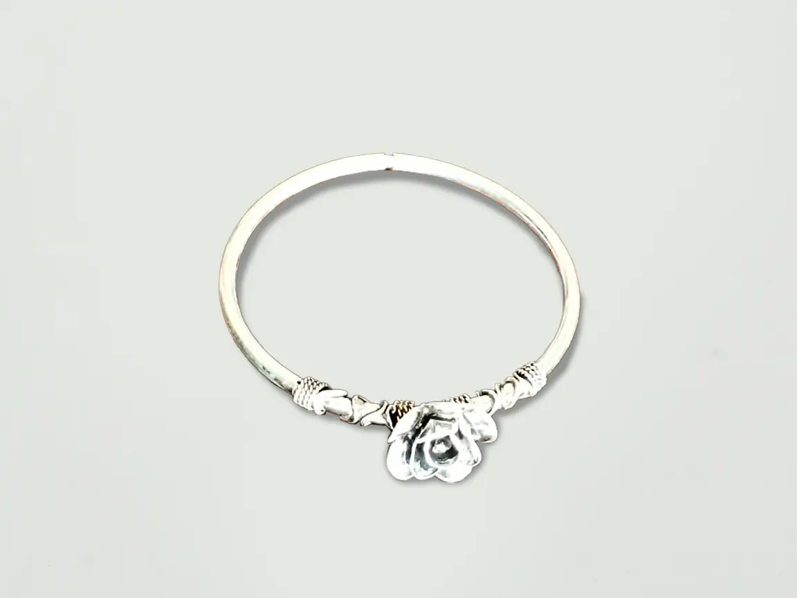 Silver Rose Oxydised Silver Bracelet - Openable