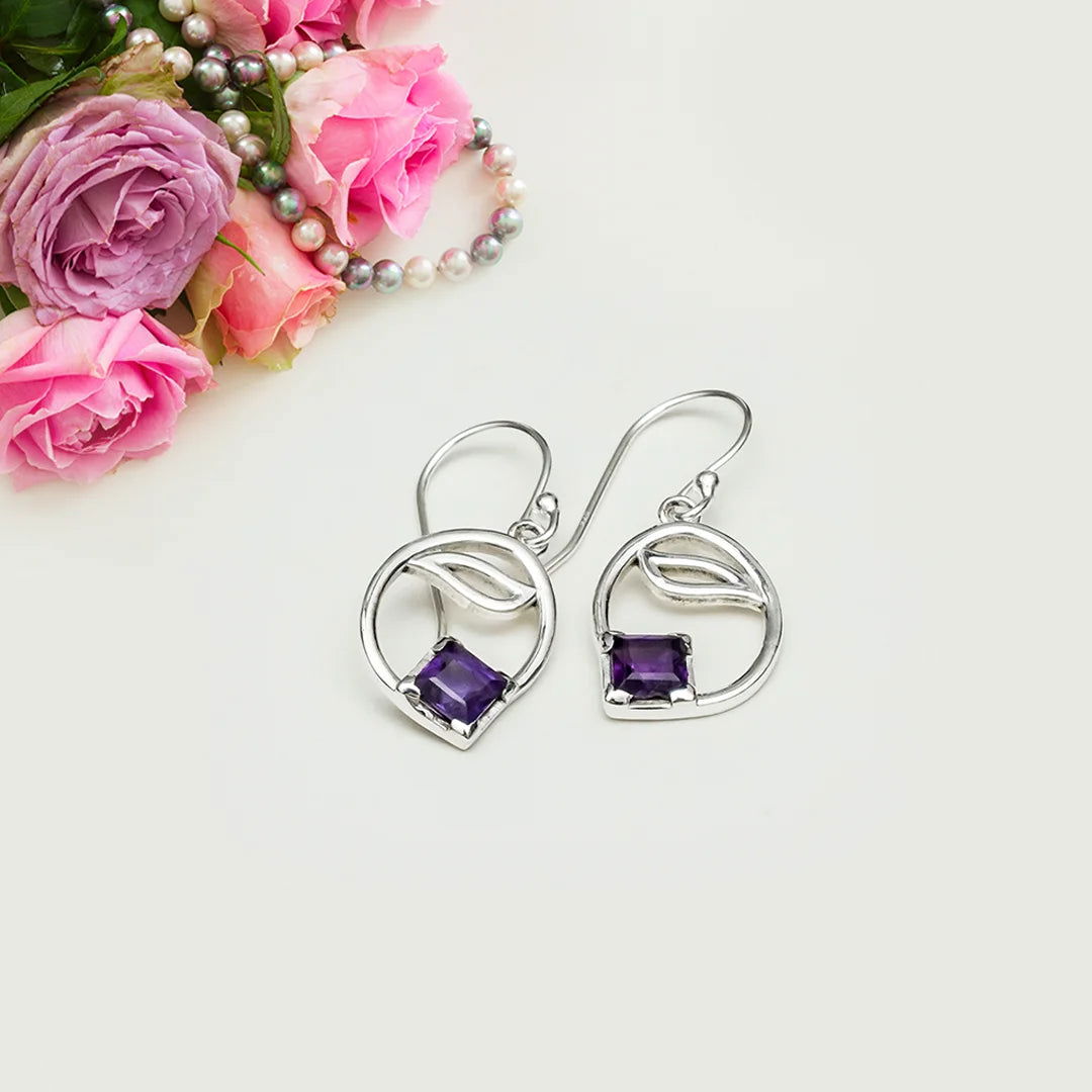Simple Earrings With Amethyst Gemstone in High Quality 925 Sterling Silver