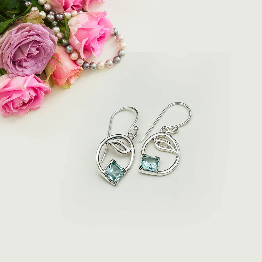 Simple Earrings With blue Topaz Gemstone in High Quality 925 Sterling Silver