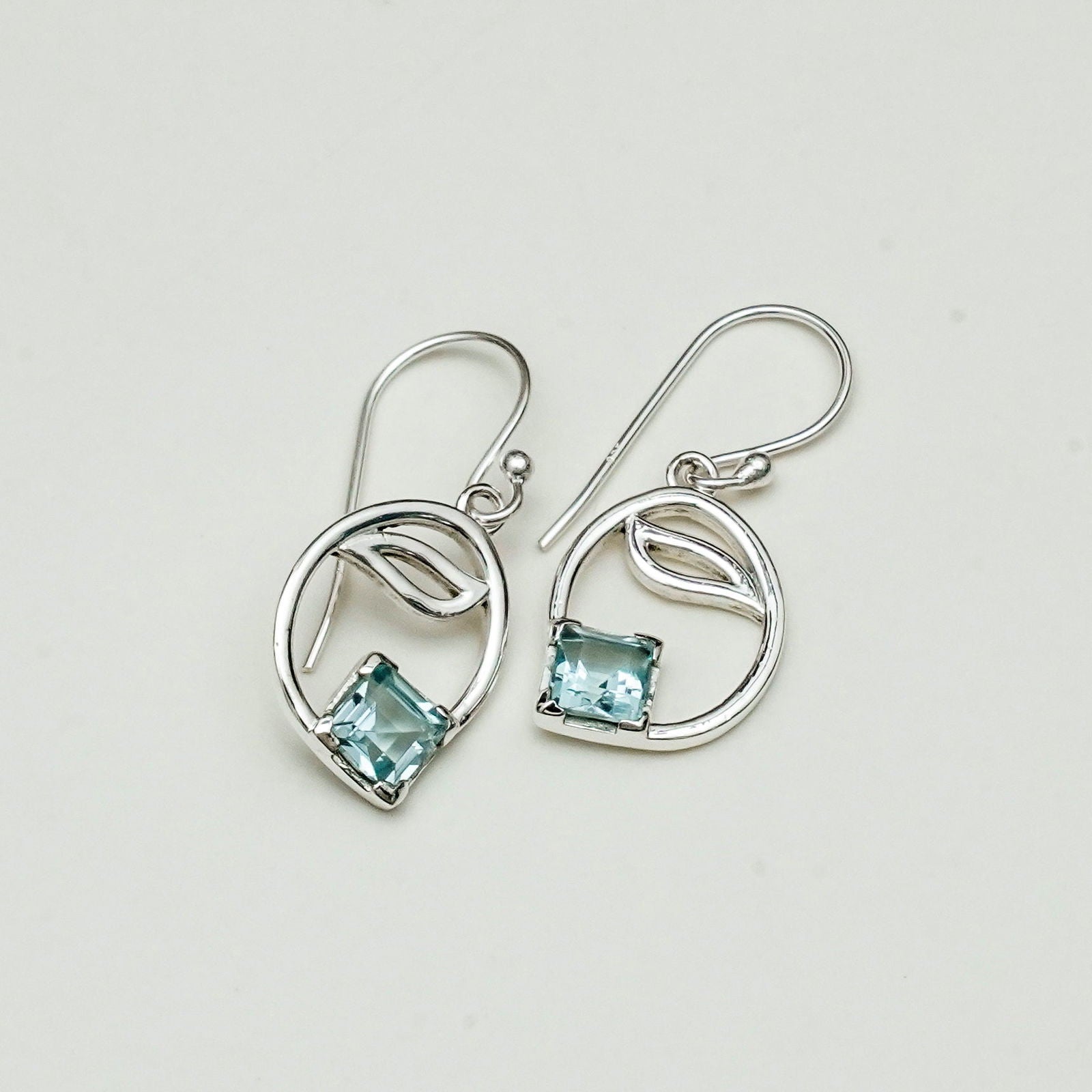 Simple Earrings With blue Topaz Gemstone in High Quality 925 Sterling Silver
