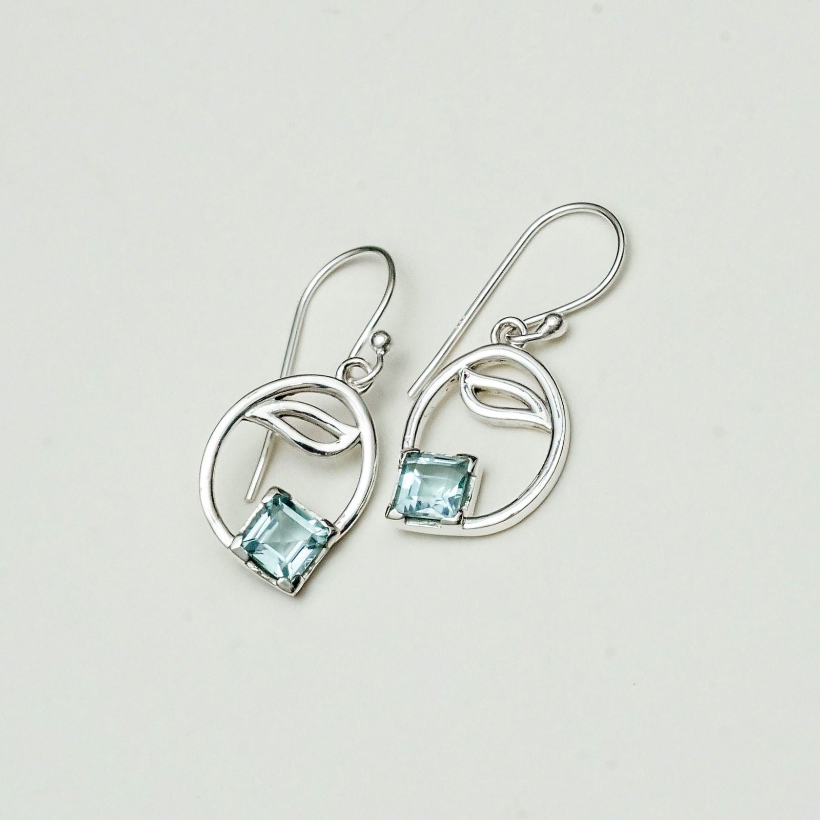 Simple Earrings With blue Topaz Gemstone in High Quality 925 Sterling Silver