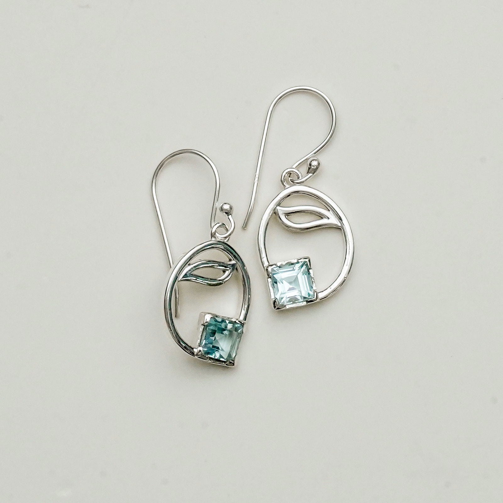 Simple Earrings With blue Topaz Gemstone in High Quality 925 Sterling Silver