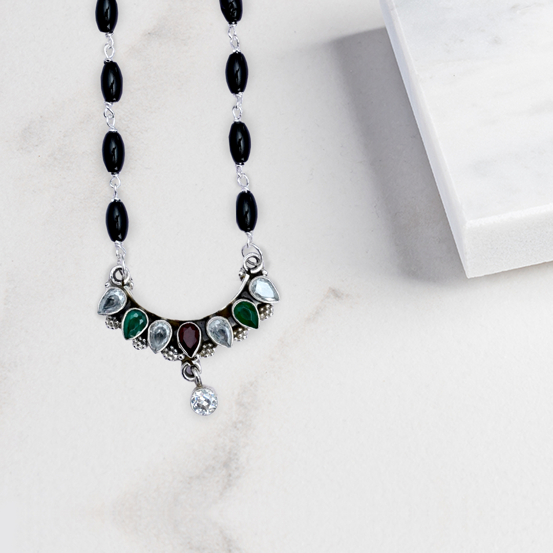 Simple Mangalsutra With Multi Stone