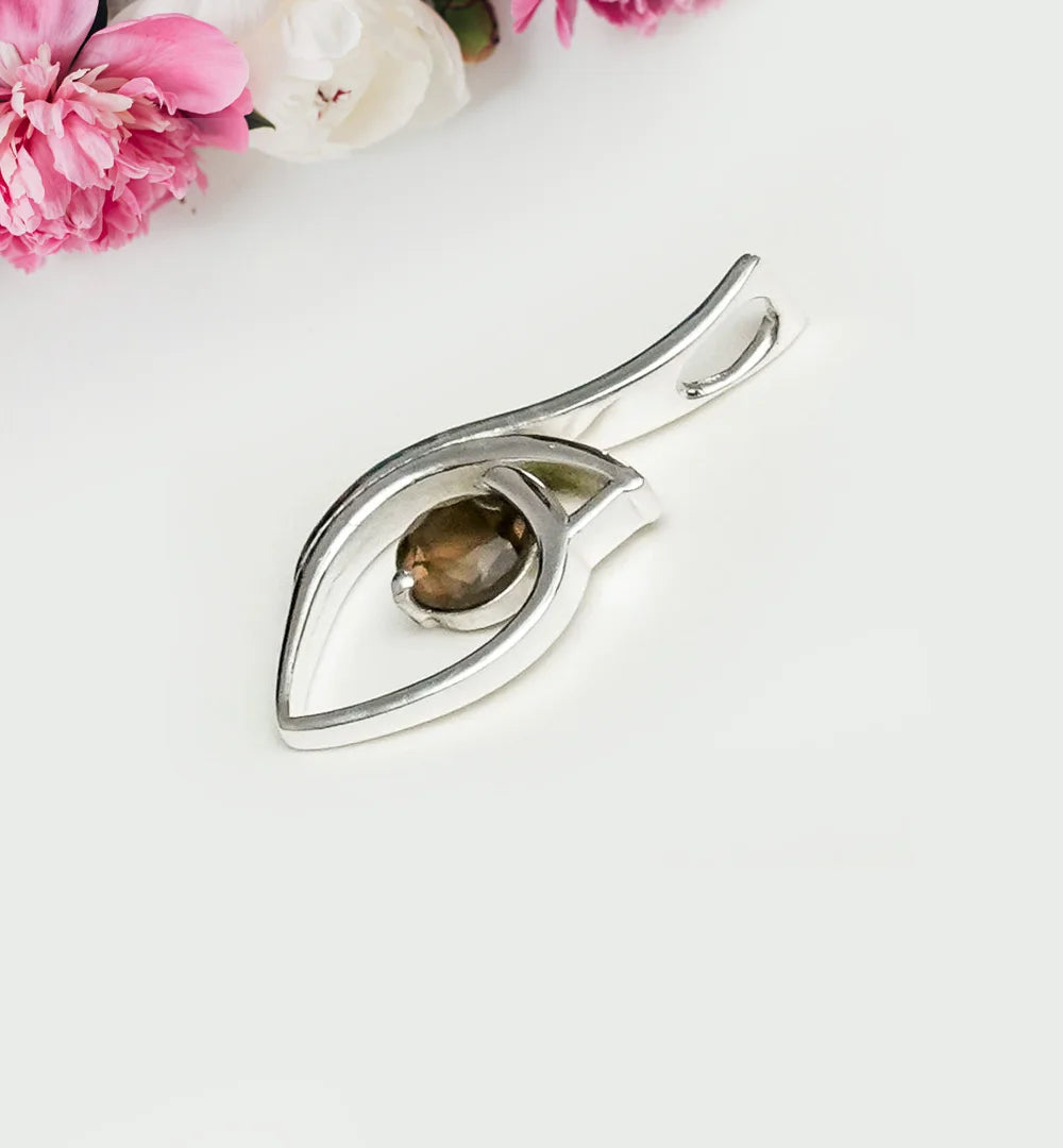 Smokey Gemstone Heart Pendent in Solid Sterling Silver