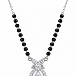 Mohnaa Elina 925 sterling silver mangalsutra featuring an elegant teardrop pendant with sparkling pear-shaped and marquise-cut decorative stones on a white background.