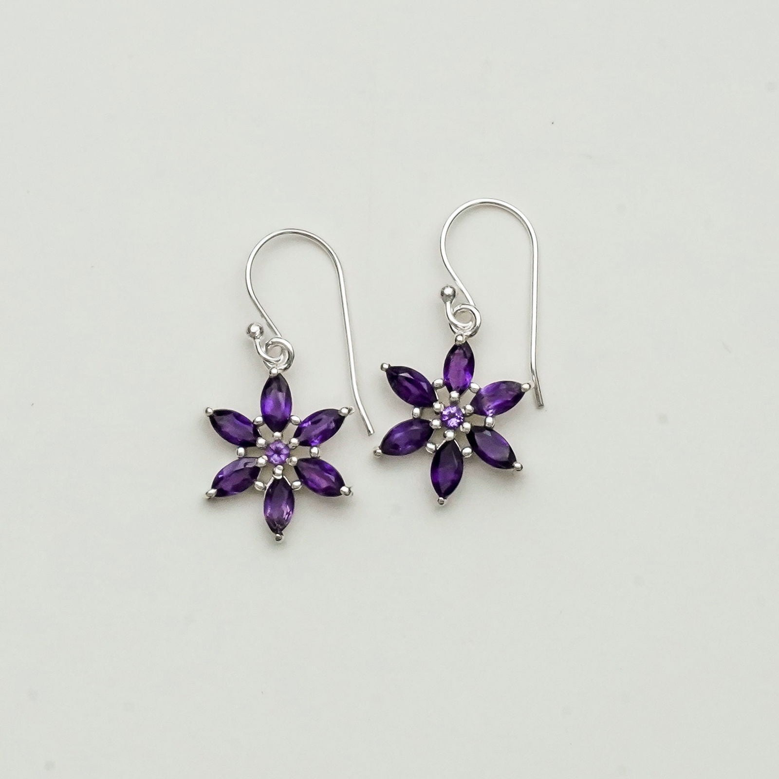 Star Earring With Semi Precious Natural Amethyst Gemstone In 925 Sterling Silver